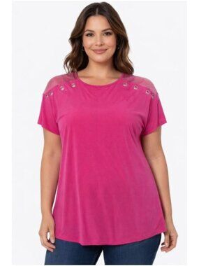 Studio 1886 Womens Short Sleeve Grommet Detail Top Mauve Size Medium